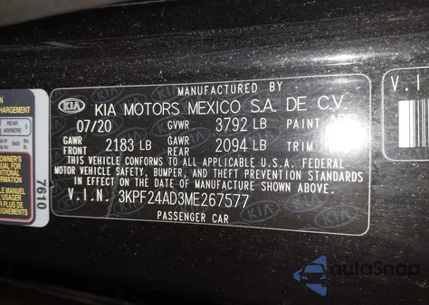 2021 Kia Forte Lxs from USA, damaged, VIN 3KPF24AD3ME267577